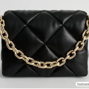 Stand Studio Quilted Black Bag with Gold Chain